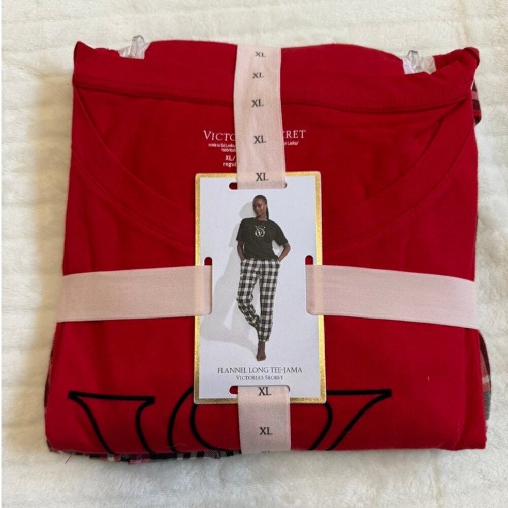 NWT Victoria's Secret Red Flannel Plaid Long Tee-Jama Pajama Set XL